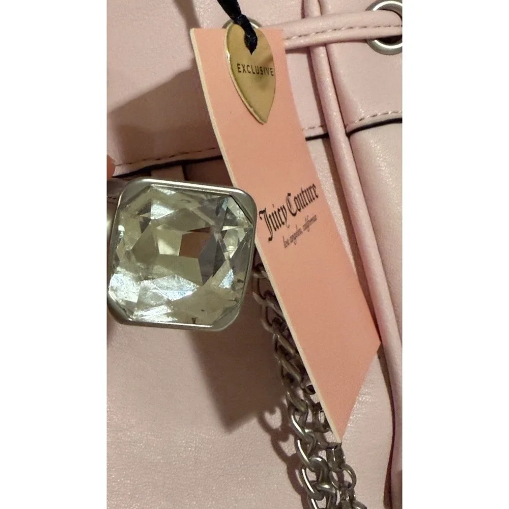 Juicy Couture Crown Tote Bag Chiffon Pink Faux‎ Leather Crystal JC Crest HTF
